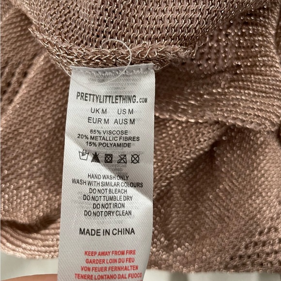 Pretty Little Thing Metallic Knitted Rose Gold Cut Out Maxi Long Dress Pink - Picture 2 of 12